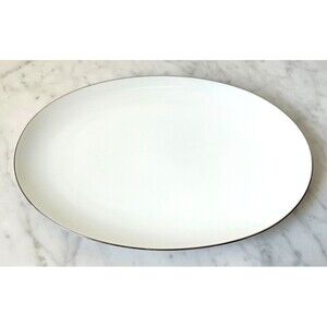 Vintage Noritake Colony China Japan Oval Serving Platter White Platinum Trim 12"